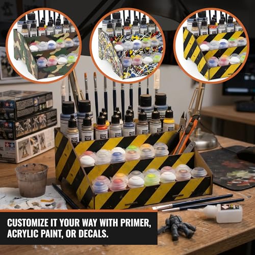 PROSCALE Universal Paint Organizer Rack for Miniatures Modeling Paint Holder for all kind of Bottles + Brush/Tool Slots Compatible with Citadel, Vallejo, Army Painter, Tamiya, others (Module B) - color: Paint rack B