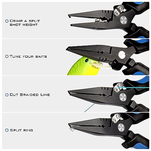 KastKing Intimidator Fishing Pliers, Saltwater Resistant Fishing Gear - color: H:7" Split Ring W/ Braid Cutters - Heavy Duty
