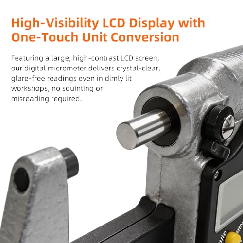 Digital Outside Micrometer, 0-1 in Range, 0.00005" Resolution, LCD Display