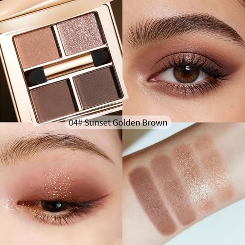 Warm Brown Nude Eyeshadow Palette – 4 Matte&Glitter High-Pigment Blendable Waterproof Long-Lasting Eye Shadow for Soft Glam, Everyday Natural Makeup&Brown Smokey Eye Looks, Paleta de Sombras de Ojos - color: B04