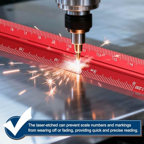 HARFINGTON Architectural Scale Ruler 12" Standard Aluminum Alloy Rose Red - color: Rose Red, size: 12 Inch