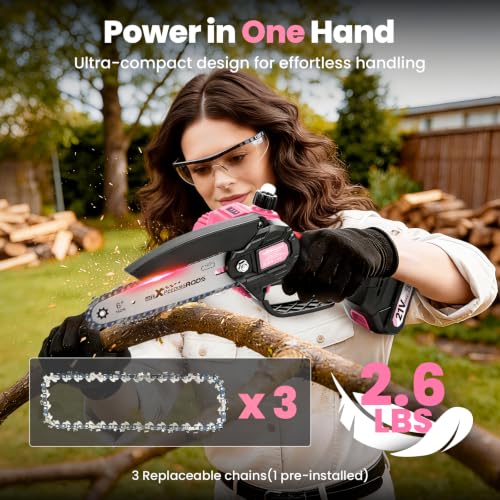 maXpeedingrods Mini Chainsaw Cordless, 6 inch Small Chainsaw Pink Chainsaw - color: Pink 2 Batteries