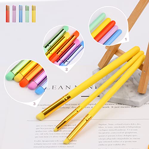15Pcs Dry Brush Set for Miniature Painting, Detail Paint Brush-Oblique Head - color: 5 Colour Rainbow（Slant head）