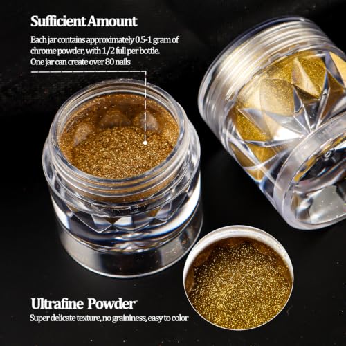 6 Jars Magic Mirror Chrome Nail Powder Silver Gold Chrome Powder for Nails