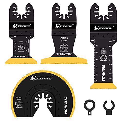 EZARC Titanium Oscillating Saw Blades Kit 4 PCS, Plunge Cutting Multitool Blades for Metal Wood Nails Screws, Flush Cut Universal Quick Release Multi Tool Blades Kits, Tool Blades Fit Multiple Models - size: 4 Pcs Mixed Set