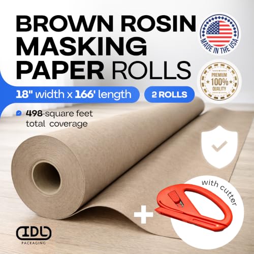 Brown Rosin Masking Paper 18" x 166 feet, 2 Rolls + 1 Cutter – USA-Made - color: 18"x166', Thick, Brown, size: 2 Rolls + Tool