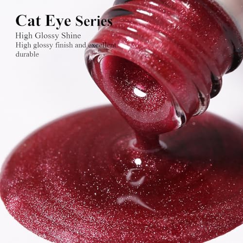 Red Cat Eye Gel Nail Polish with Magnet, Holographic Glitter Shimmer Magnetic UV Gel Polish for Nail Art Soak off UV Led - color: Cat Eye-Red