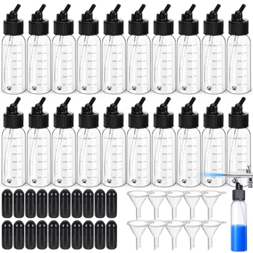 20 Set Airbrush Siphon Bottles Jars 1.06 Ounce(30cc) Plastic Paint Containers with Funnel Dual-Action Siphon Suction Feed Airbrush Sets Resealable for Storing Various Paints and Liquid - size: 30cc