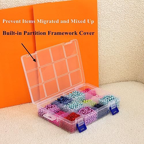 6 Pack Fixed 12 Grids Clear Plastic Storage Divider Box with Lid