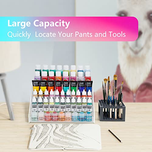 6-Layer Acrylic Organizer with Brush Holder, Easy Assembly Storage Rack for Craft, Hobby & Miniature Models, Light Can Holder, Gray