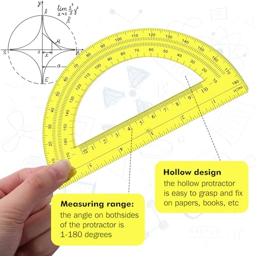Zonon 2 Pcs 6 Inch Plastic Protractor 180° Math Protractors, Yellow - color: Yellow