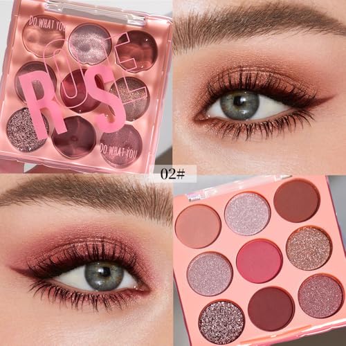 Mauve 9-Color Eyeshadow Palette – Waterproof, Long-Lasting, Matte & Shimmer – Rose, Plum & Mauve Tones for Soft, Blendable,Elegant Eye Makeup 02# - color: D-#02