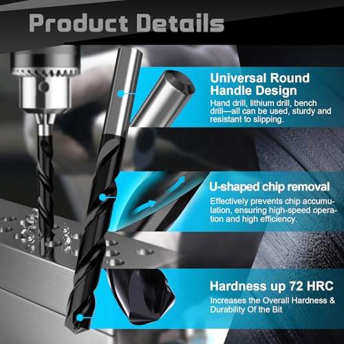 3/8 Inch Cobalt Drill Bit Set, HSS M35, Industrial Grade, TiAlN Coated - size: 3/8 Inch