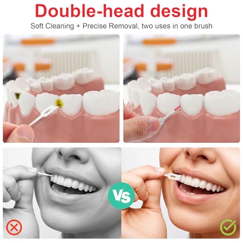 Dental Floss Picks, 200 Count, Soft Rubber Brush Head, Interdental Brushes with Convenient Carry Case,Dual-Ended Toothpick Travel Teeth Cleaning Tools (Red) - color: Red