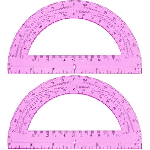 EBOOT 2 Pack Plastic Protractor 180 Degree Math Protractors 6 Inch,Pink - color: Pink