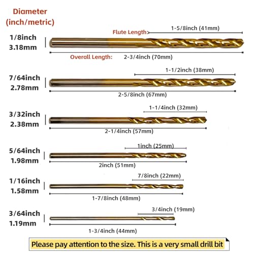 60PCS Mini Titanium Twist Drill Bit Set (3/64"-1/8"), HSS43 Fully Ground Micro Drill Bits for Wood, Metal,Plastic, Aluminum Alloy,Steels - style: 3/64"-1/8" (60pcs)