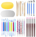 30Pcs Clay Sculpting Tool Set, Polymer Clay Kit with Silicone Sculpting Brushes, Wooden Carving Tools, Ball Stylus, Dotting Pens & Smoothing Sponge, Multi-Function Craft Tools for Pottery, Ceramic - color: 30Pcs