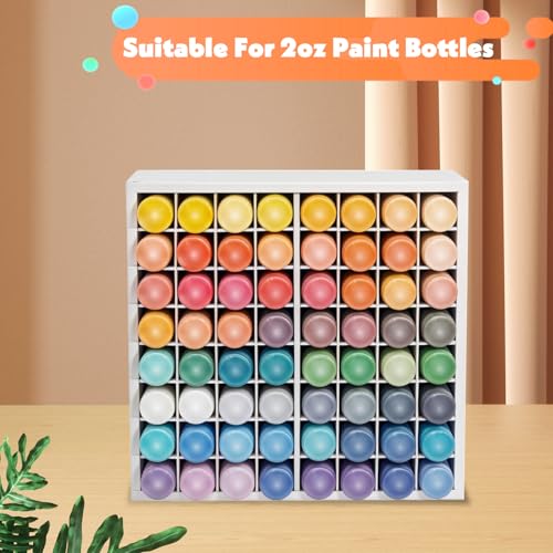 64 Grids Craft Paint Storage Organizer, Wall-mountable Paints Holder, Stackable Paint Bottle Rack Stand for 2oz Acrylic Craft Paints