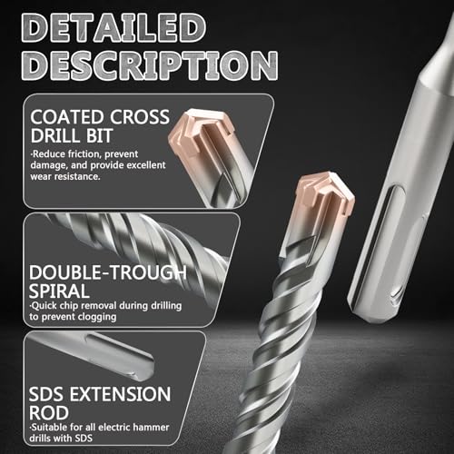 2PCS SDS Plus Rotary Hammer Drill Bits, 3/4"×12" （19mm×310mm） - 4 Carbide Cutting Edges & Coated Head, Ideal for Masonry| Heavy-Duty Masonry |Hammer Drill Bits for Precision Drilling - size: 2PCS-3/4"×12" （19mm×310mm）