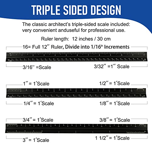 Engineering Architectural Scale Ruler for Blueprints, Metric Metal Ruler