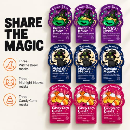 TONYMOLY I'm Face Sheet Masks - Hydrating & Soothing Korean Skincare - color: Halloween, 9 Pack