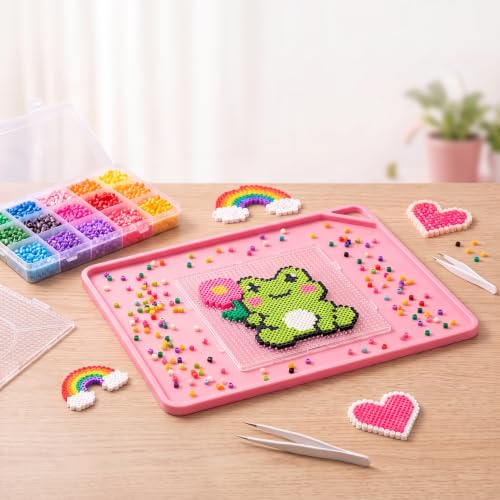 Large Fuse Bead Pegboard Mat 18.9 x 15 in, Silicone Non-Slip Craft Tray Mat - color: light pink