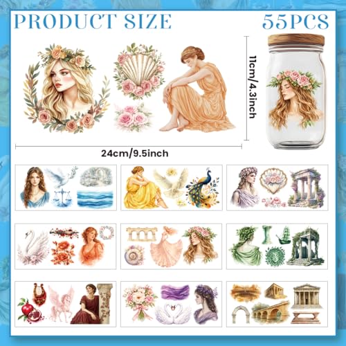 10 Pcs Greek Goddess Theme UV DTF Cup Wraps, 10 Sheets Classical Goddess Cup Transfer Stickers Waterproof Rub on Transfer Reusable DIY Vinyl Decals for DIY Glass Cups Wood Crafts - color: Greek Goddess