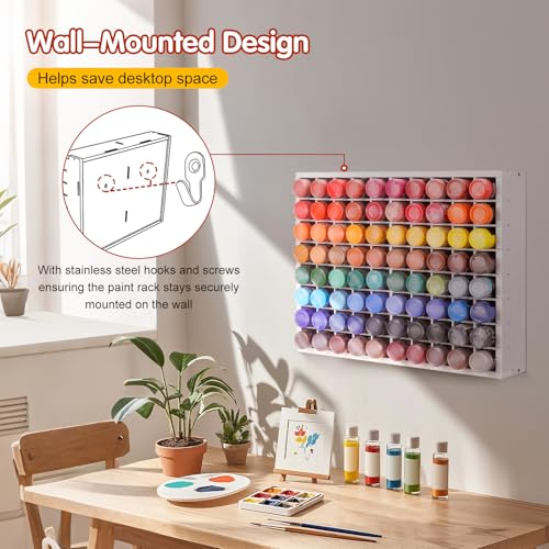 Krafetto 80-Grid Paint Organizer for 2 Oz Bottles, Wall Mount - color: 1pc white paint rack