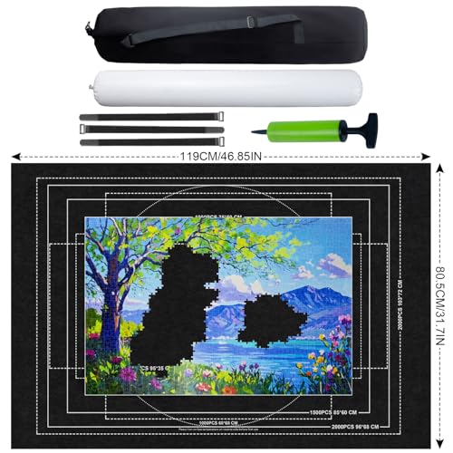 Roll Up Puzzle Mat 2000Pc Storage Bag,8 Trays Air Pump Portable Board Hold - size: 2000 Pieces