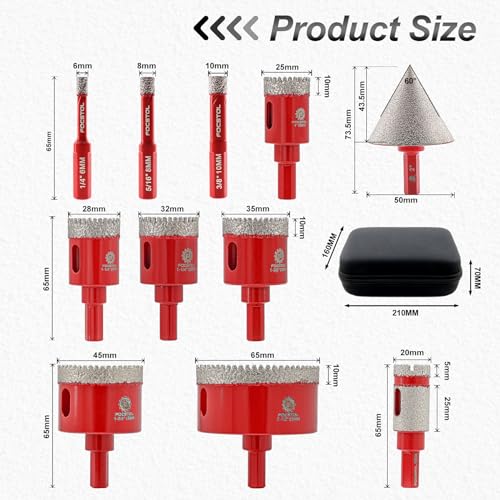 FOCSTOL Tile Hole Saw Kit 11PCS, 1/4"-2-1/2" Drill Bits with Triangle Shank - size: KIT4(Triangle)