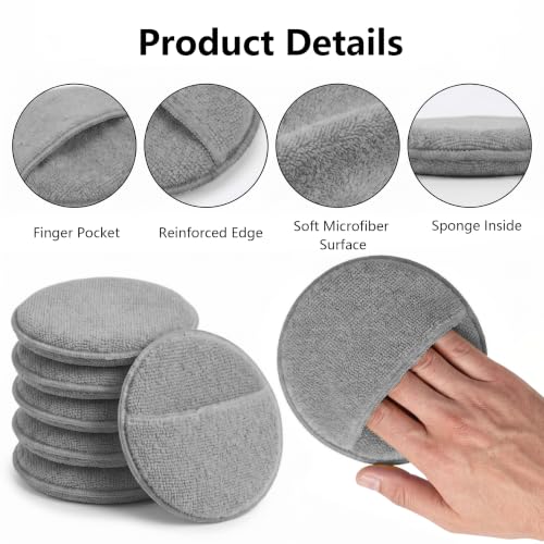 6Pcs 5-Inch Microfiber Foam Wax Applicator Pads with Finger Pocket - color: Gray, size: 6pcs