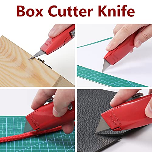 DIYSELF 2Pack Utility Knife Box Cutter Retractable Razor Blade Heavy Duty Box Cutters Knife PVC Pipe Cutter (Red) - color: Red, size: 4 Pack