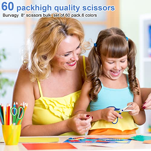 60 Pcs Scissors Bulk 8" School Fabric Scissors Comfortable Grip Handle for Office Home School Sewing Craft Fabric Supplies with Soft Handle Right/Left Handed