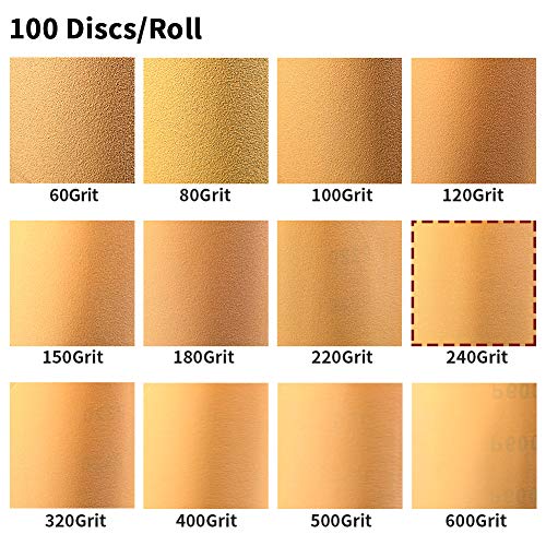 SPEEDWOX 100 Pcs 240 Grit Sandpaper Roll 5 inch Round Sanding Discs Adhesive Back PSA Sticky Back No Hole Stick and Sand Sandpaper for Wood, Auto Body Repair, Marine, Paint, Metal and Plastics - style: 240 Grit