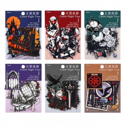 90 Pcs Halloween Gothic PET Stickers, Dark Night Castle Decals Set - color: Night Tour of the Castle
