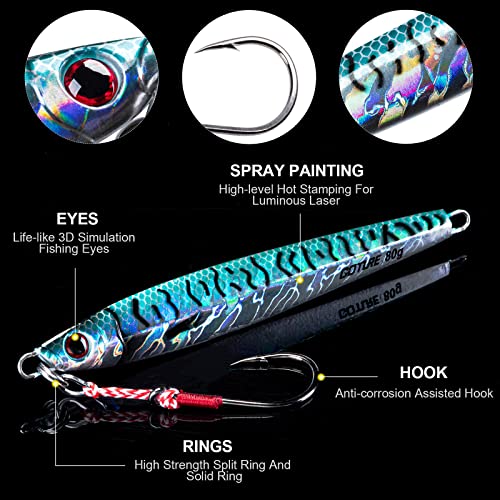 Goture Fishing Jigs Saltwater,60g-200g Vertical Jigs with Assist Hook - color: 1# Multi Colors (3pcs), size: 150g
