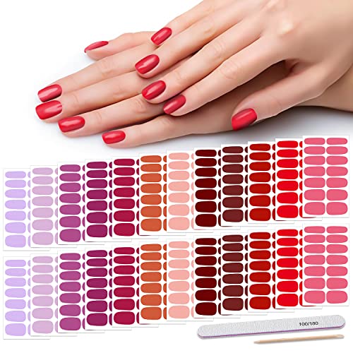 24 Sheets Nail Polish Strips Full Nail Wraps - Red Pink, Self Adhesive Gel Nail Strips Stick on Nail Polish Stickers for Women Nail Art Accessories with 1pc File, Cuticle Stick - color: Pink,red