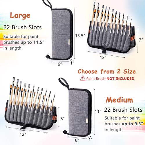 Paint Brush Holder Case for Artists, 22-Slot Paint Brush Case Pop-Up Stand - color: Gray, size: Large 6*13.5"