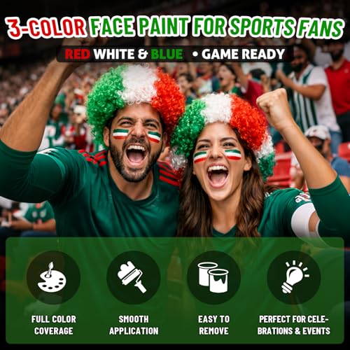 BADCOLOR 3PCS Red White Light Green Halloween Makeup Accessories, Full-Coverage Hypoallergenic Facepaint Kit for Witch Zombie Monster Vampire Skeleton Costume Party - color: 3PCS Red & White & Light Green