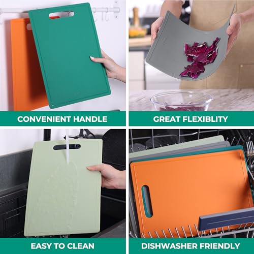 Linoroso Flexible Kitchen Cutting Board - Made from BPA Free Material - Cutting Mark Prevention, 10x14 Inches, Non-Slip Design - Easy-Care Kitchen Essential, Green - color: Green