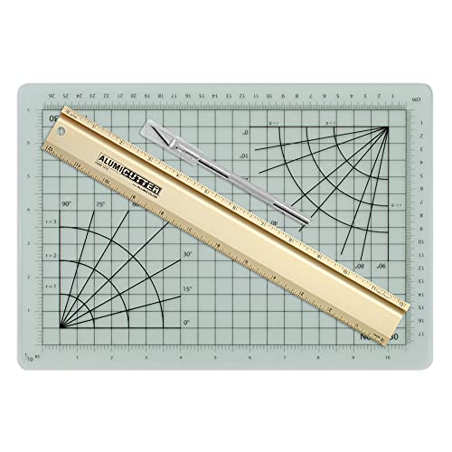 Alumicolor Cut-and-Measure Set w/Hobby Blade, Self-Healing Mat & AlumiCutter Ruler, 12IN, Gold - color: Gold