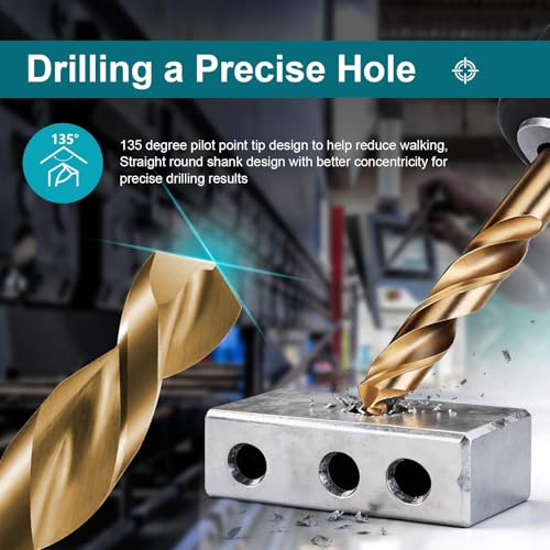 9/16 Inch Cobalt Drill Bit, M35 HSS Twist Drill Bit, 135° Split Point - size: 9/16 Inch
