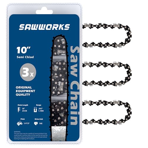 SawWorks 10 Inch Pole Saw Chain 1/4" Pitch .043" Gauge 56 Drive Links - size: 10" 1/4" .043" 56DL-GermanSteel *3Pcs
