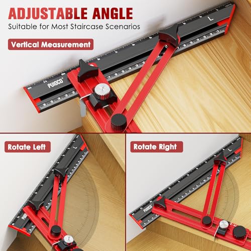 Stair Tread Template Tool with Triangular Brace and Edge Flip Stops - color: LTC-Red Black