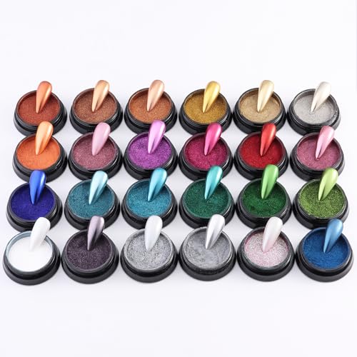 Fcozpjk 24 Colors Chrome Nail Powder Set Metallic Mirror Effect for Nails - color: Chrome Set