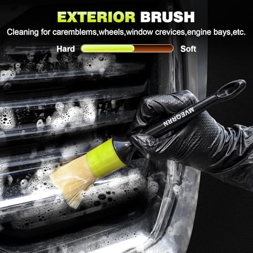 MVEQRRN 7PCS Car Detailing Brush Set,Boars Hair Detail Brush kit(Green) - color: 7PCS detailing brush green