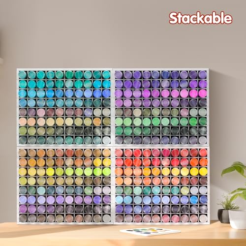 Krafetto 2 Pack 80-Grid Paint Organizer for 2 Oz Bottles, Wall Mount - color: 2pc white paint rack