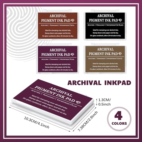 MotiMind 4 Pcs Archival Pigment Waterproof Ink Pad for Stamps, Colorful - color: Colorful