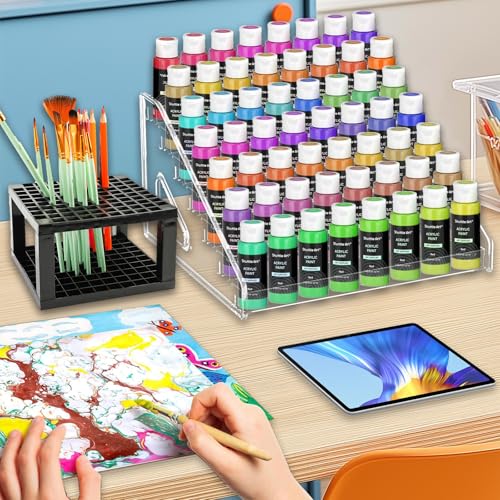 2 Pack 7-Layer Clear Acrylic Paint Holder Storage & Brush Holder Organizer