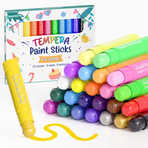 JUPITEARTH Paint Sticks for Kids 24 Colors, Fast-Drying, Smooth - color: 24 Colors (Classic, Neon, Metallic)